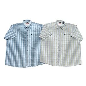 Wrangler Premium Lot of 2 Short‎ Sleeve Button Up Shirts Mens XL Blue Gold Plaid